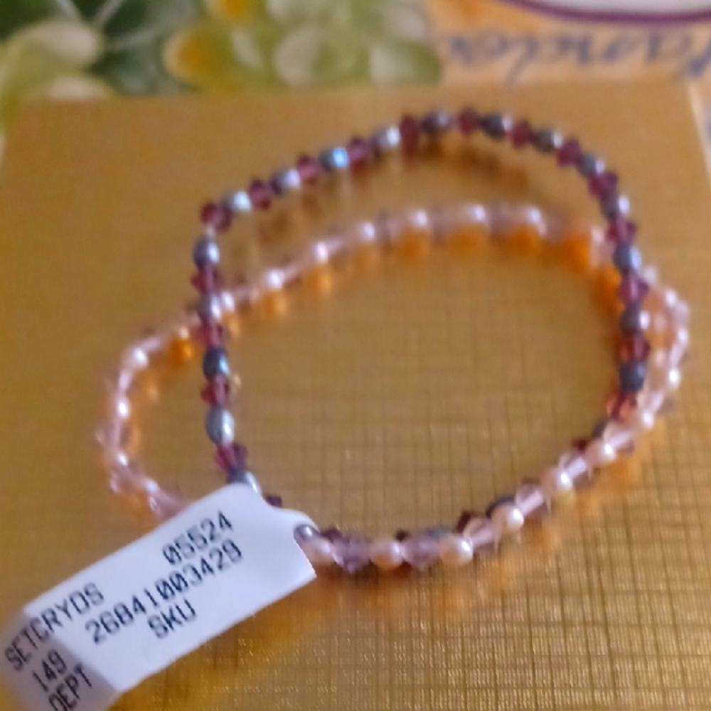 Amazon Pink and Purple Beaded Bracelet Set